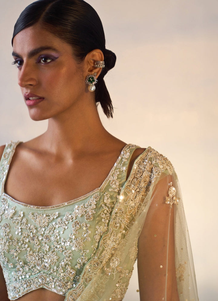 Ice Blue Embroidered Net Saree Angad Singh - Fabilicious Fashion
