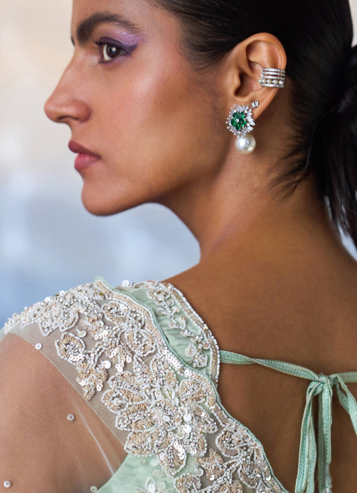 Ice Blue Embroidered Net Saree Angad Singh - Fabilicious Fashion