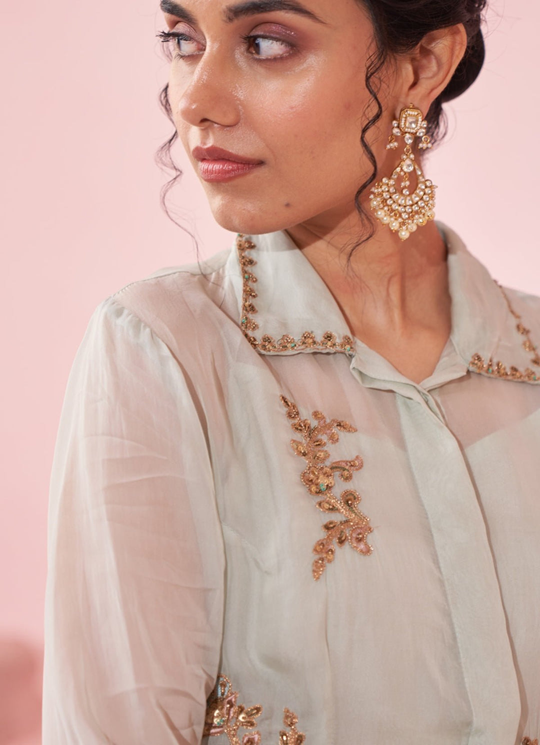 Ice Blue Embroidered Organza Shirt Pants Set Studio Bagechaa - Fabilicious Fashion
