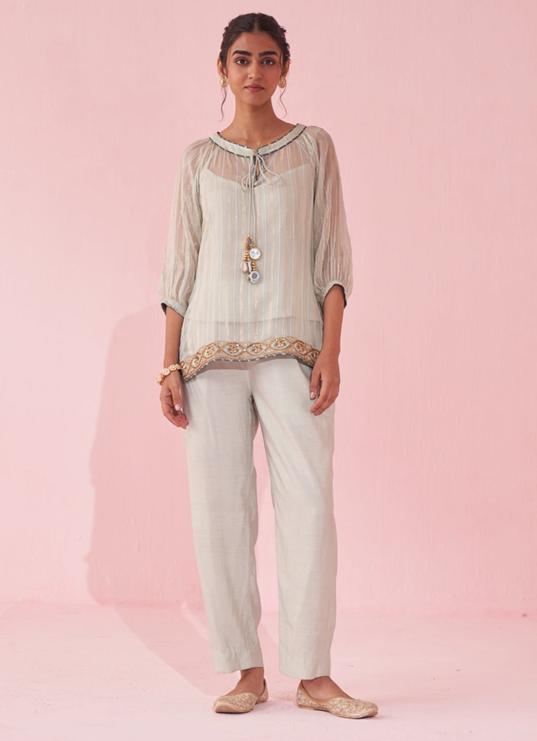 Ice Blue Embroidered Shirt Pants Set Studio Bagechaa - Fabilicious Fashion