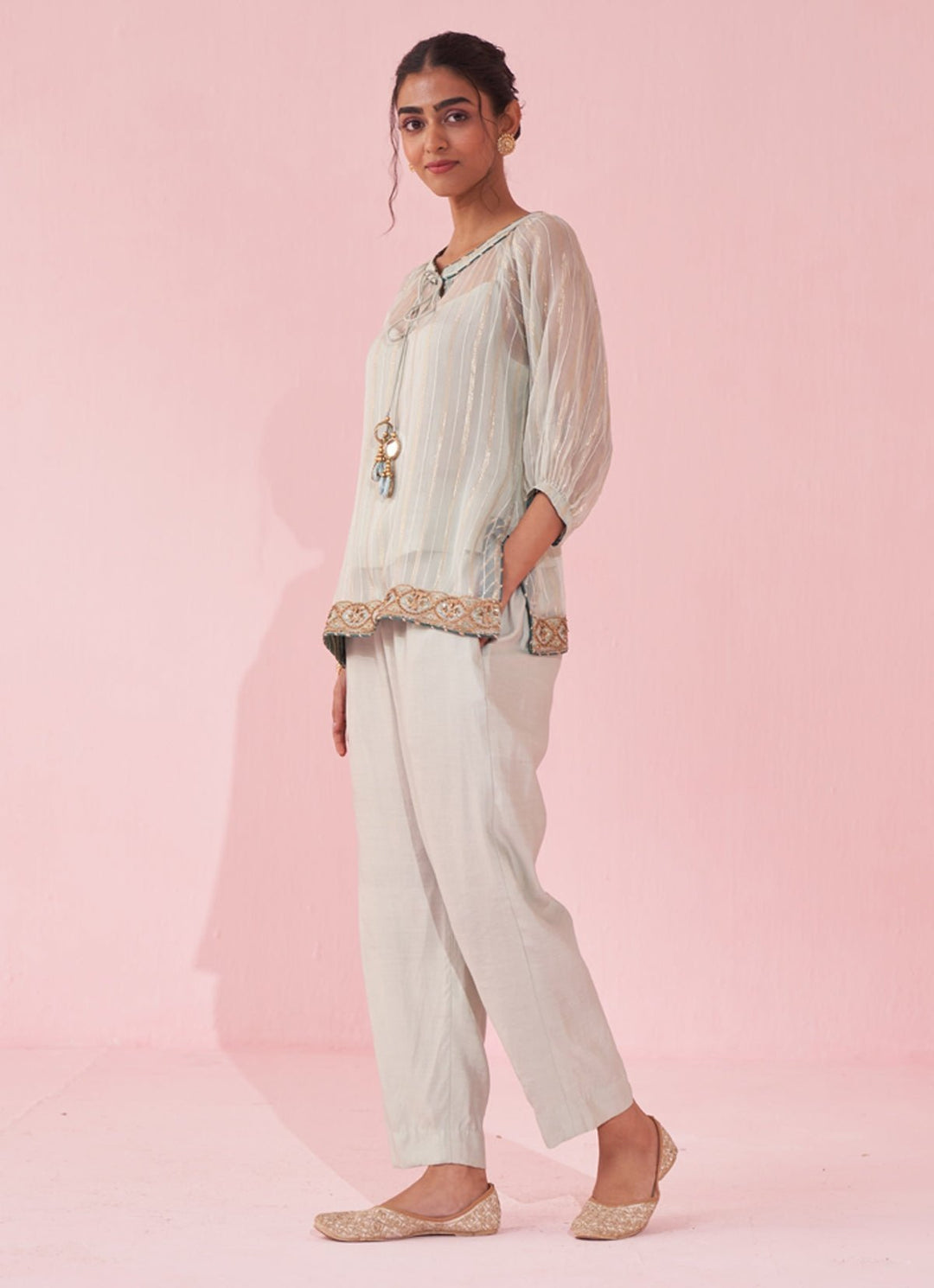 Ice Blue Embroidered Shirt Pants Set Studio Bagechaa - Fabilicious Fashion