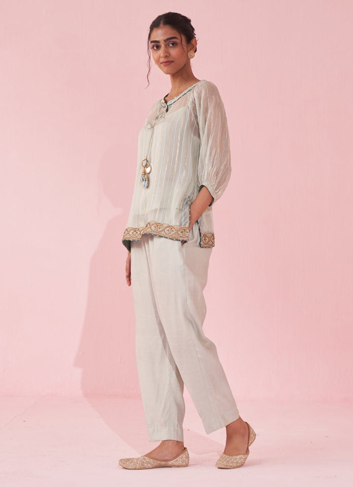 Ice Blue Embroidered Shirt Pants Set Studio Bagechaa - Fabilicious Fashion