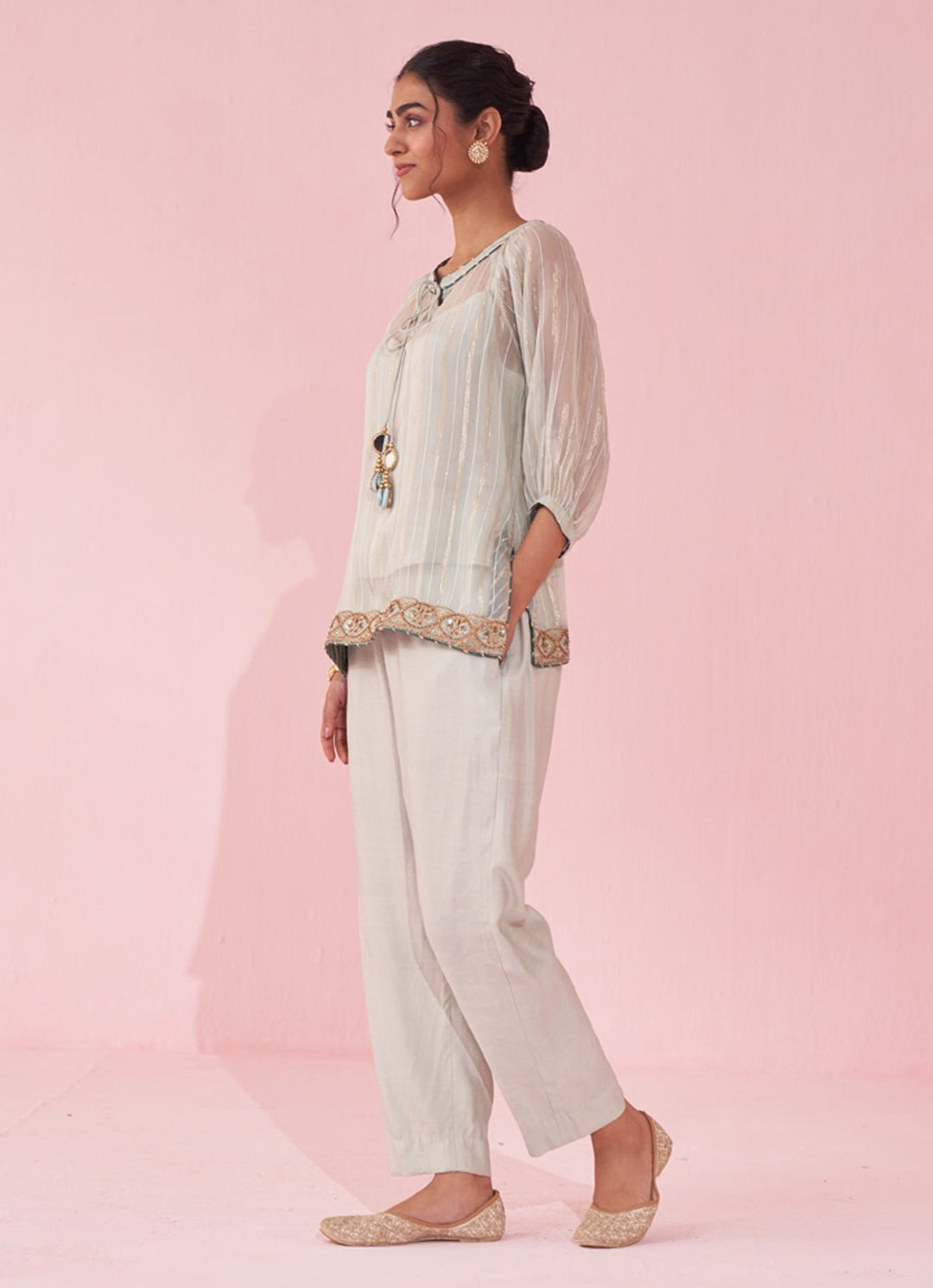 Ice Blue Embroidered Shirt Pants Set Studio Bagechaa - Fabilicious Fashion