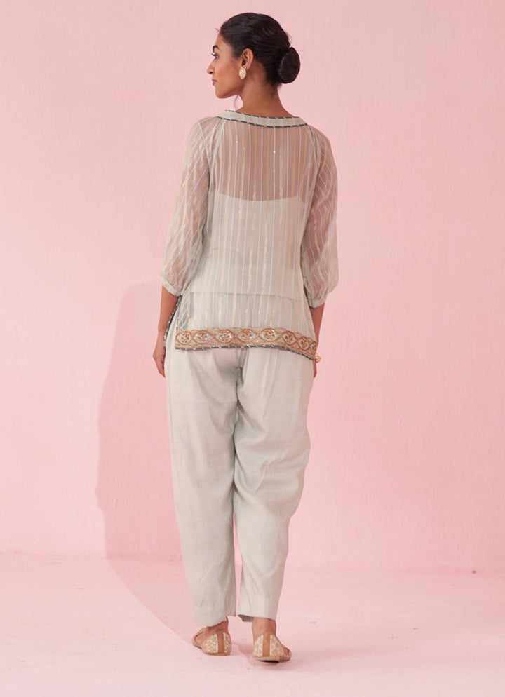 Ice Blue Embroidered Shirt Pants Set Studio Bagechaa - Fabilicious Fashion