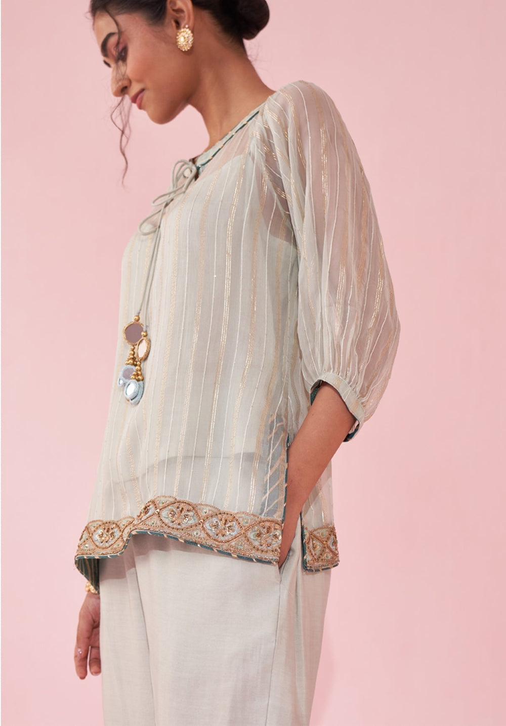 Ice Blue Embroidered Shirt Pants Set Studio Bagechaa - Fabilicious Fashion