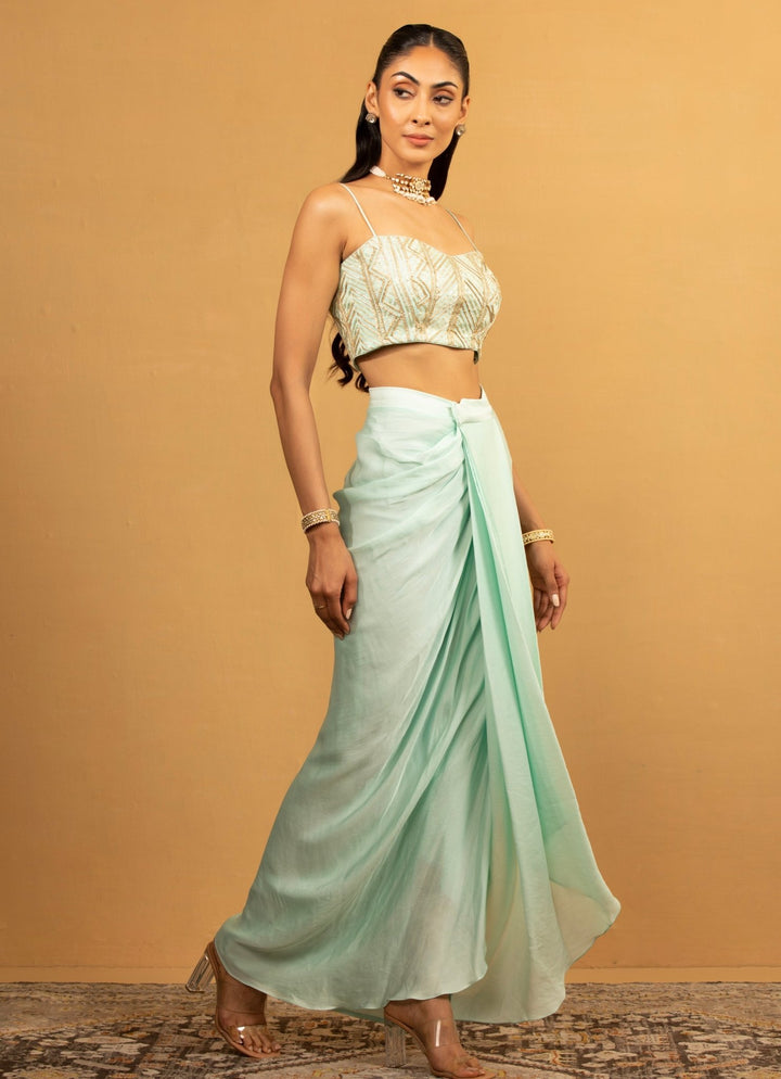 Ice Blue Georgette Dhoti and Cape Set Esha Koul - Fabilicious Fashion