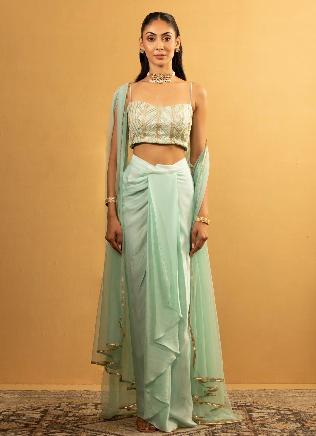 Ice Blue Georgette Dhoti and Cape Set Esha Koul - Fabilicious Fashion