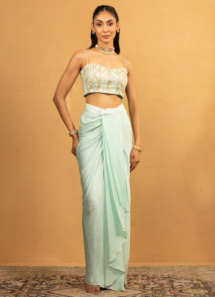 Ice Blue Georgette Dhoti and Cape Set Esha Koul - Fabilicious Fashion