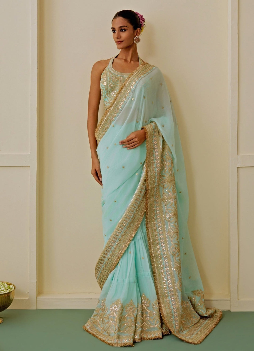 Gopi Vaid Ice Blue Georgette Saree SetFabilicious Fashion