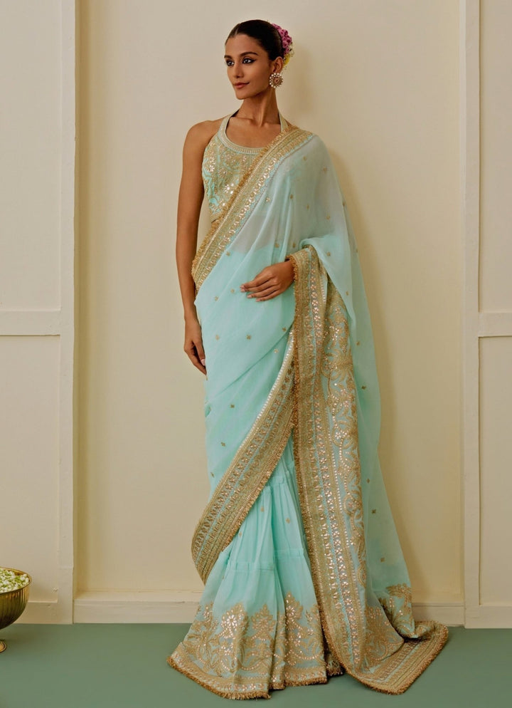 Gopi Vaid Ice Blue Georgette Saree SetFabilicious Fashion