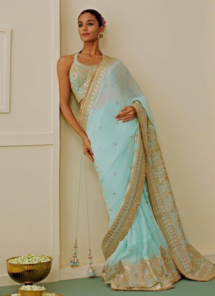 Gopi Vaid Ice Blue Georgette Saree SetFabilicious Fashion