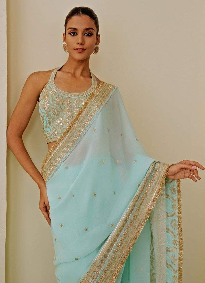 Gopi Vaid Ice Blue Georgette Saree SetFabilicious Fashion
