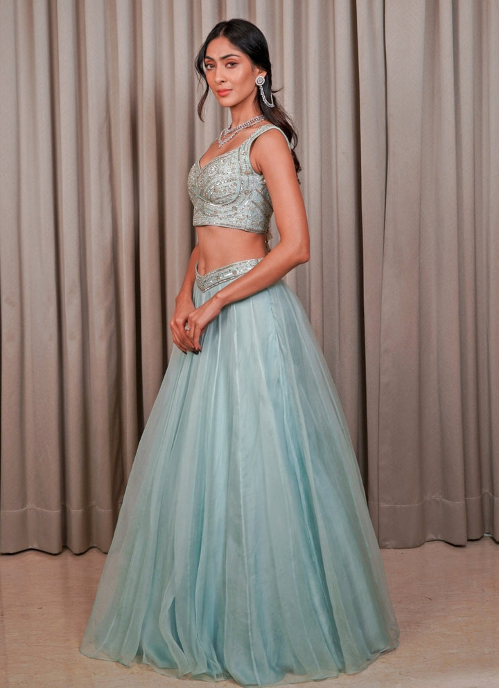 Ice Blue Organza Lehenga Set Esha Koul - Fabilicious Fashion