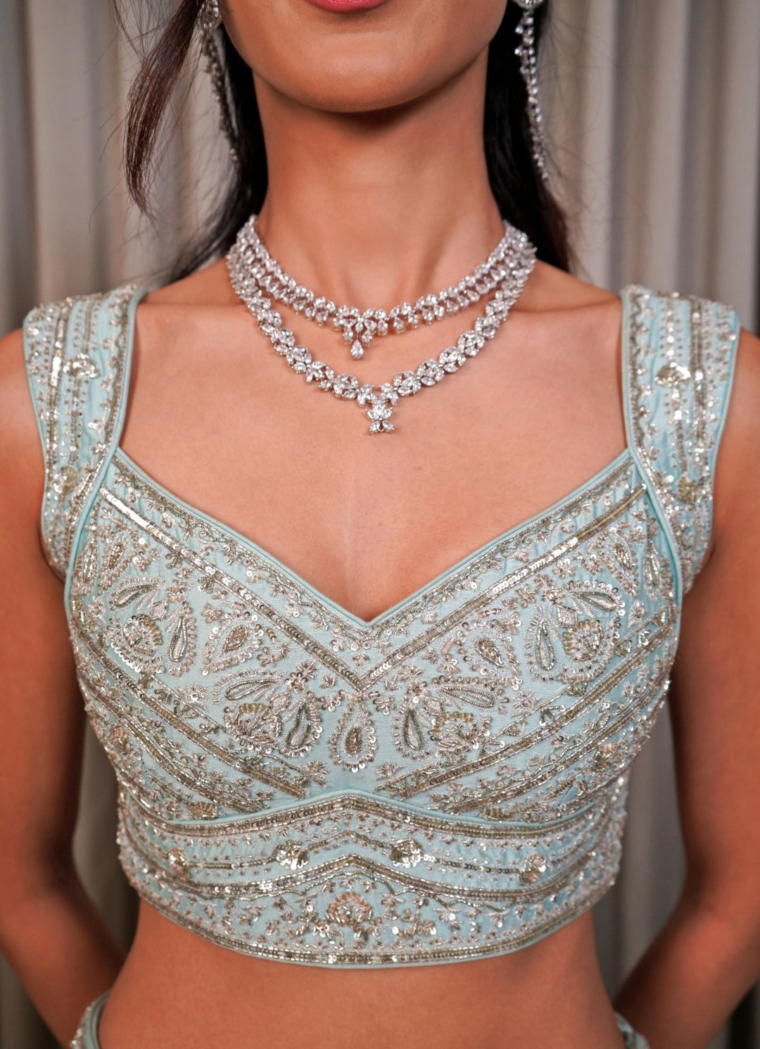 Ice Blue Organza Lehenga Set Esha Koul - Fabilicious Fashion