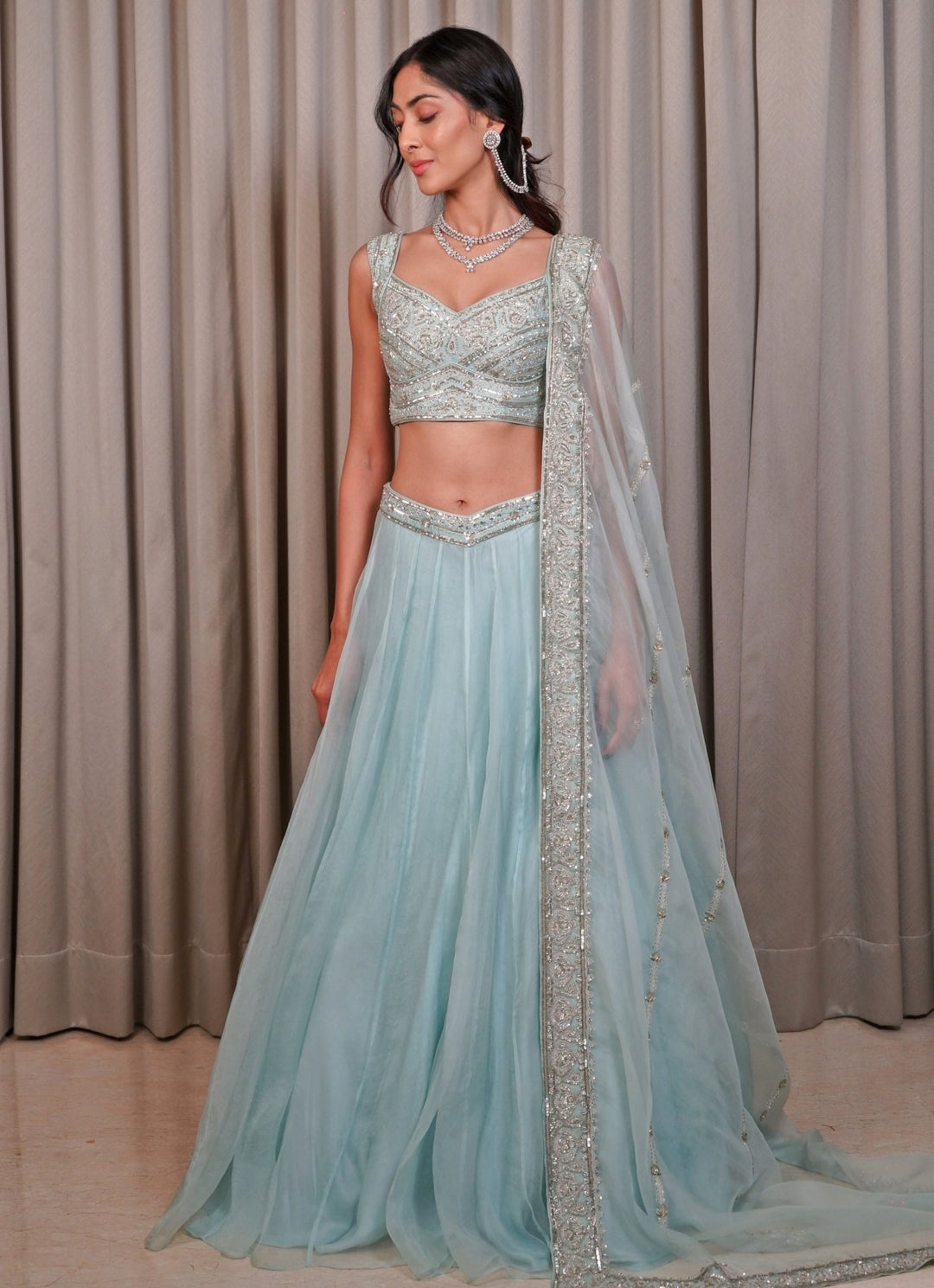 Ice Blue Organza Lehenga Set Esha Koul - Fabilicious Fashion
