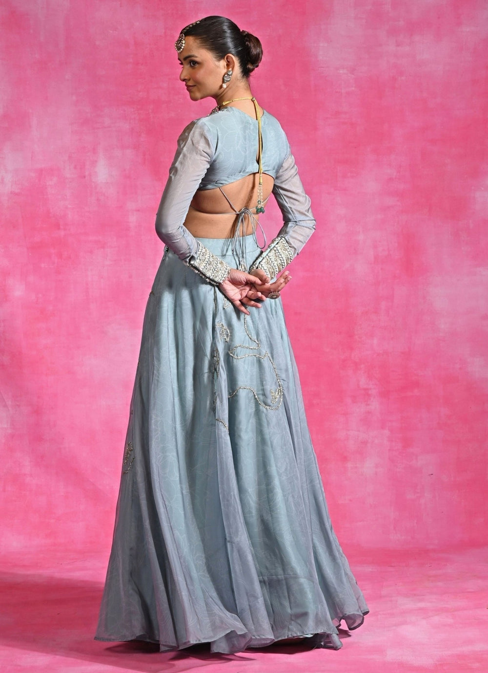 Rishi and Vibhuti Ice Blue Organza Lehenga SetFabilicious Fashion