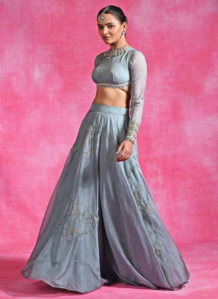 Rishi and Vibhuti Ice Blue Organza Lehenga SetFabilicious Fashion