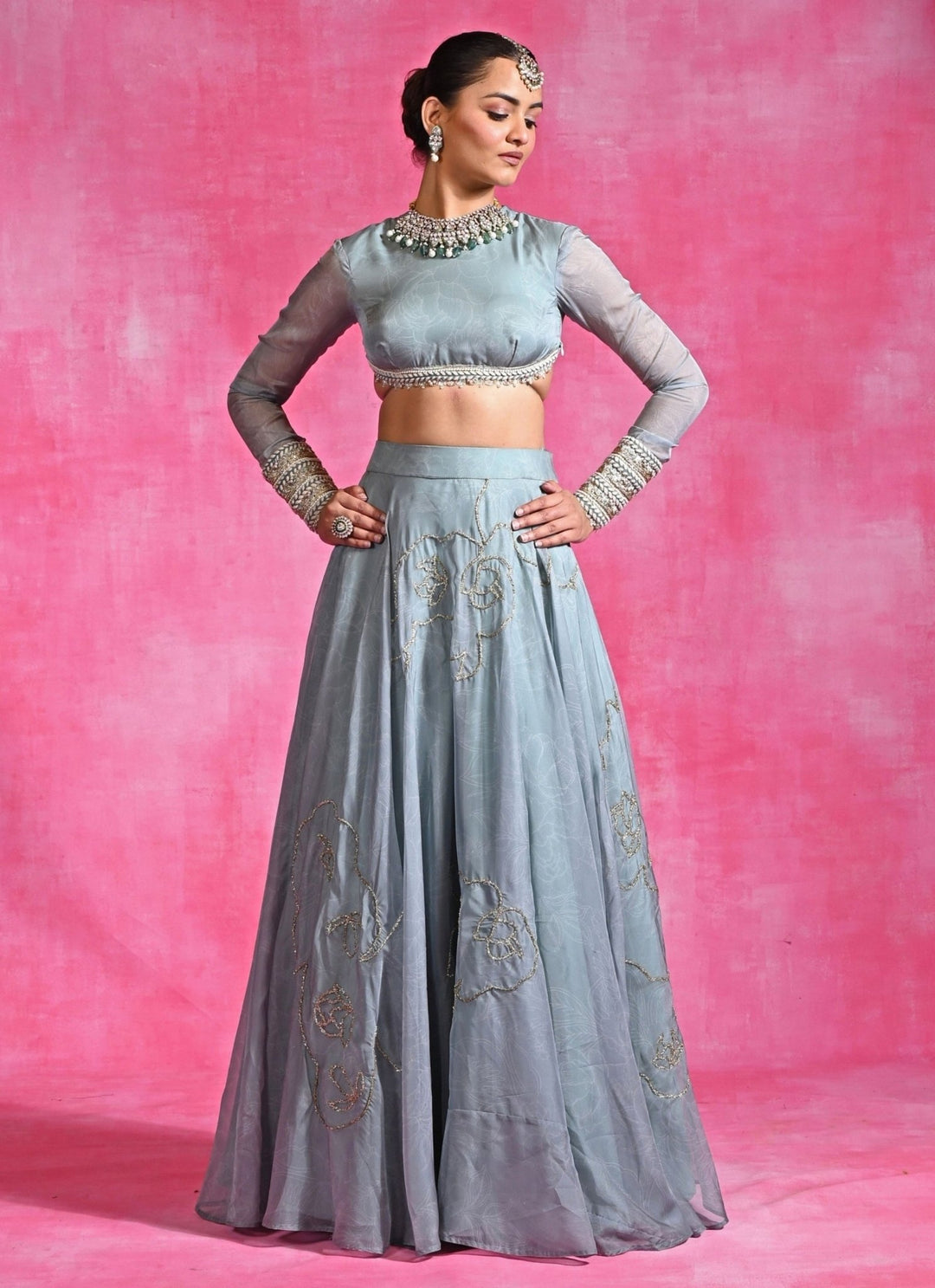 Rishi and Vibhuti Ice Blue Organza Lehenga SetFabilicious Fashion