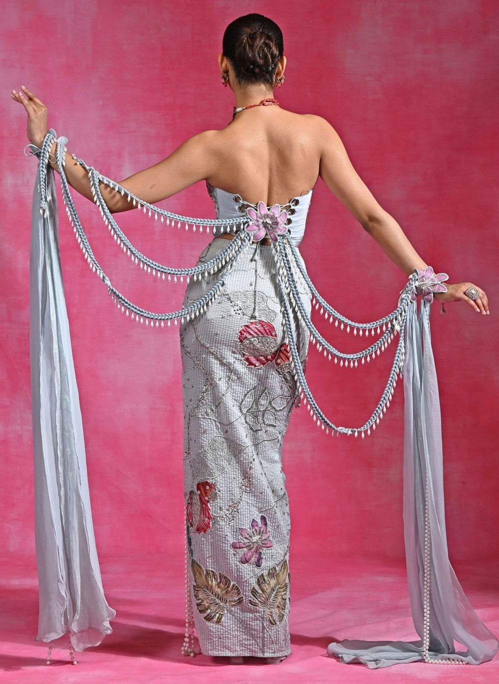 Rishi and Vibhuti Ice Blue Organza Pencil Skirt Set With CorsetFabilicious Fashion