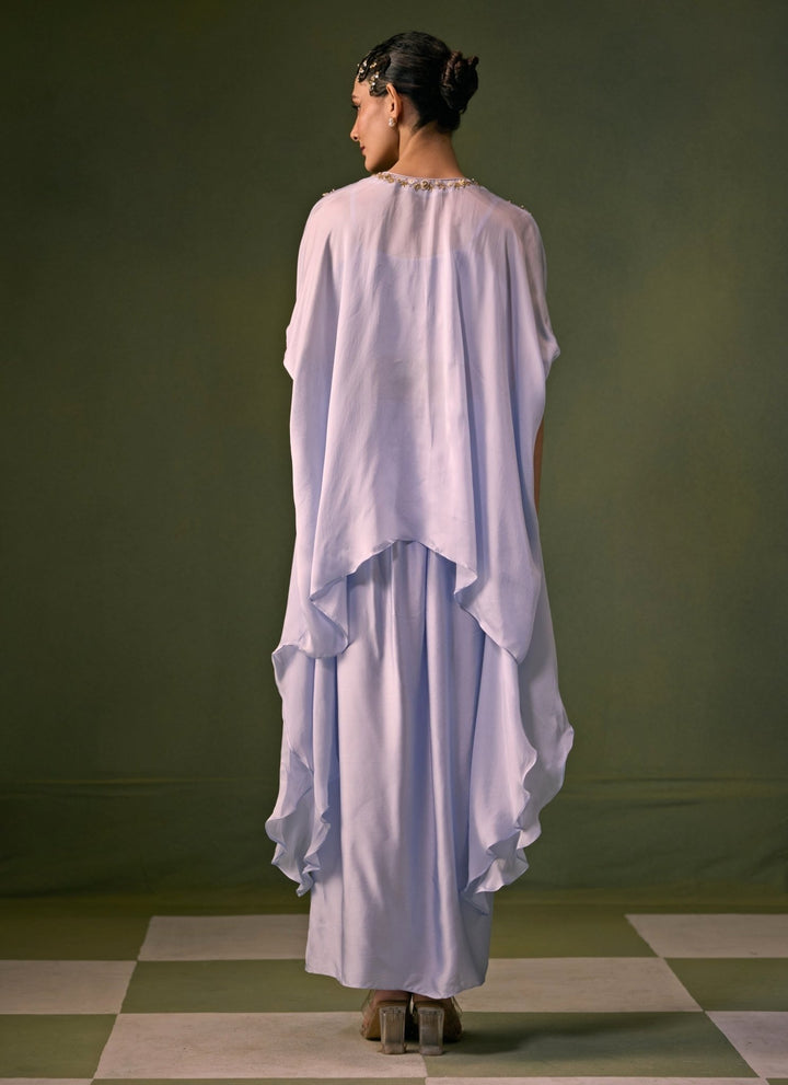 Prahnaaya Ice Blue Satin Wrap Skirt Set With Asymmetric TopFabilicious Fashion