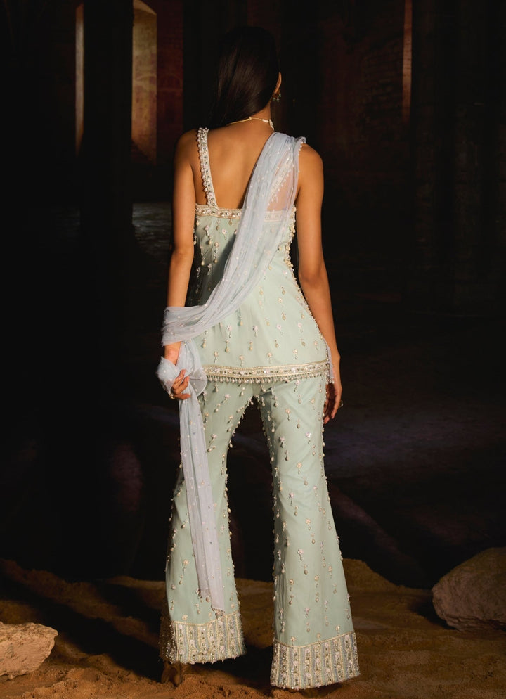 Ice Blue Sequins Embroidered Kurta Sharara Set Mani Bhatia - Fabilicious Fashion