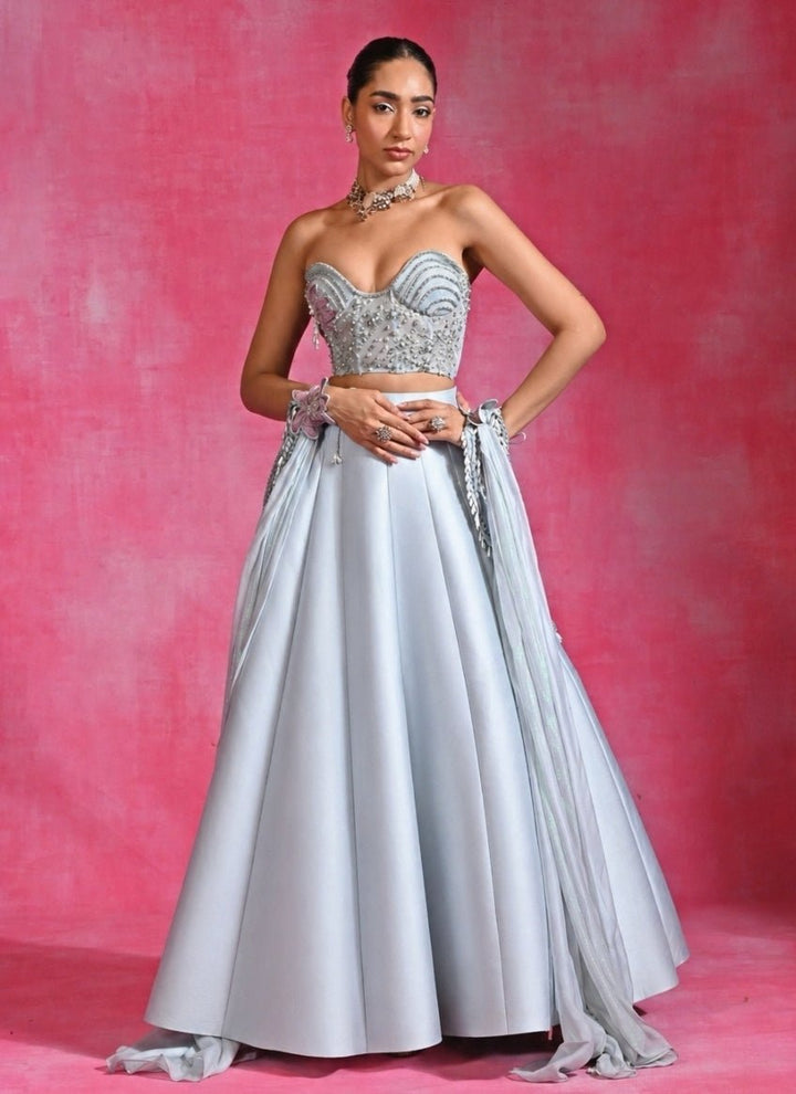 Rishi and Vibhuti Ice Blue Silk Corset Lehenga SetFabilicious Fashion