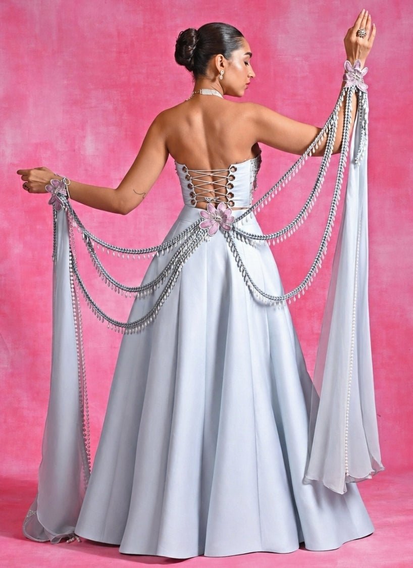 Rishi and Vibhuti Ice Blue Silk Corset Lehenga SetFabilicious Fashion