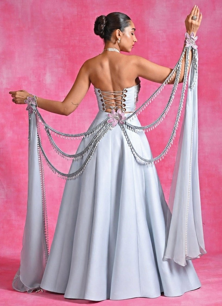 Rishi and Vibhuti Ice Blue Silk Corset Lehenga SetFabilicious Fashion