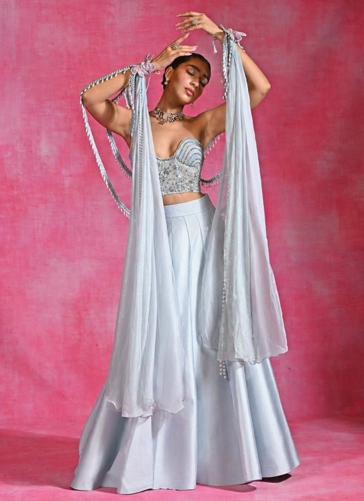 Rishi and Vibhuti Ice Blue Silk Corset Lehenga SetFabilicious Fashion