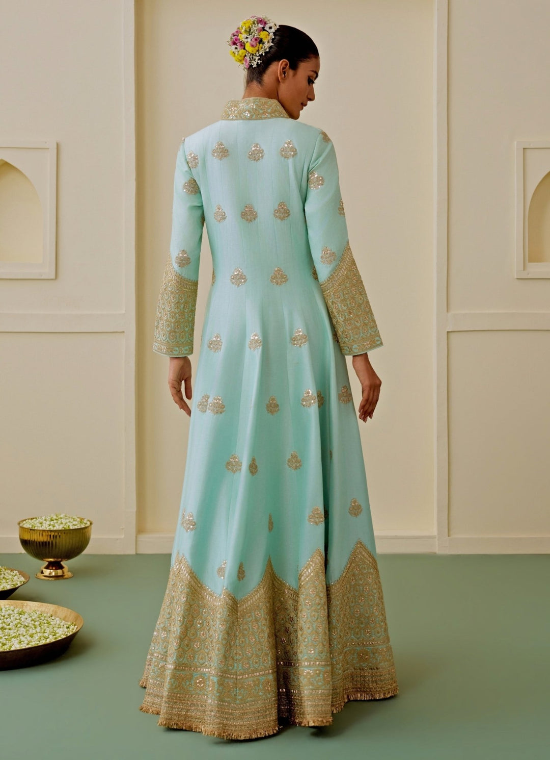 Gopi Vaid Ice Blue Tussar Anarkali SetFabilicious Fashion