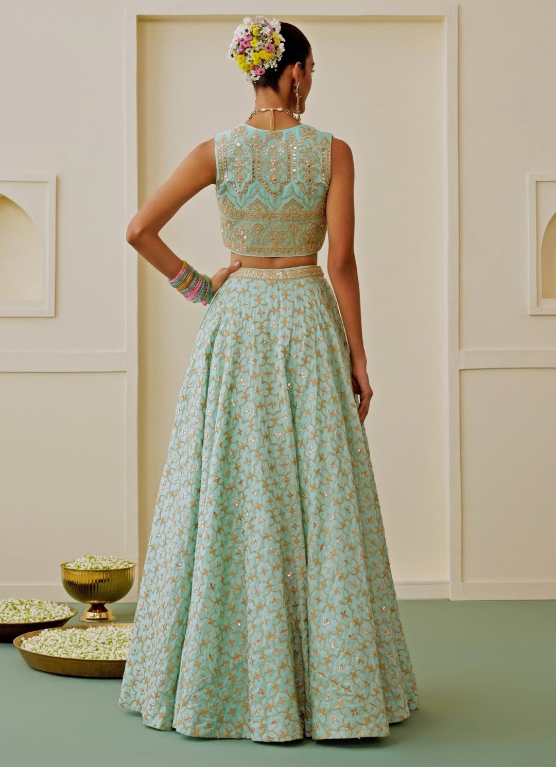 Gopi Vaid Ice Blue Tussar Lehenga SetFabilicious Fashion