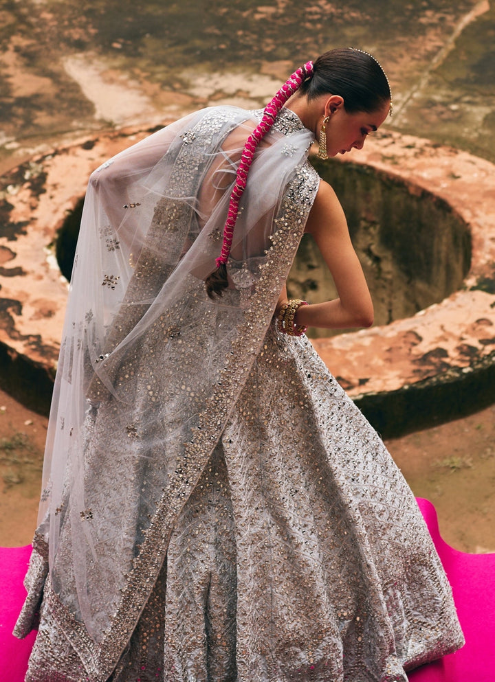 Ice Grey And Silver Raw Silk Lehenga Set Angad Singh - Fabilicious Fashion