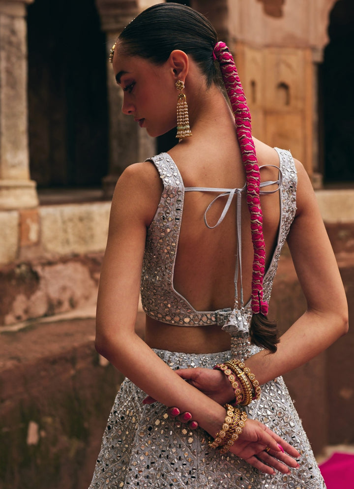 Ice Grey And Silver Raw Silk Lehenga Set Angad Singh - Fabilicious Fashion
