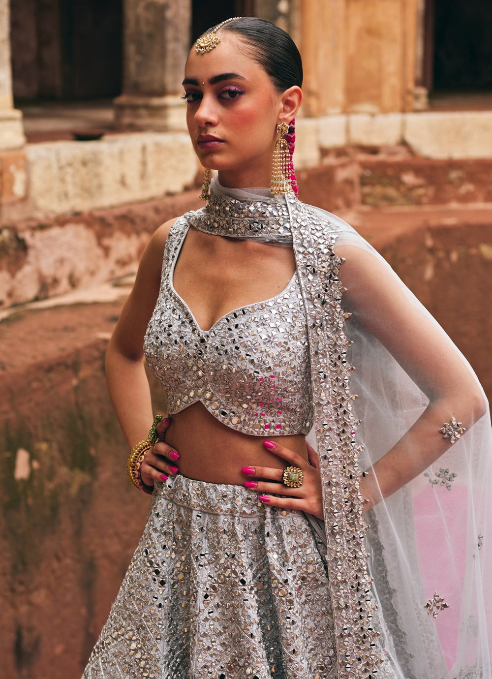 Ice Grey And Silver Raw Silk Lehenga Set Angad Singh - Fabilicious Fashion