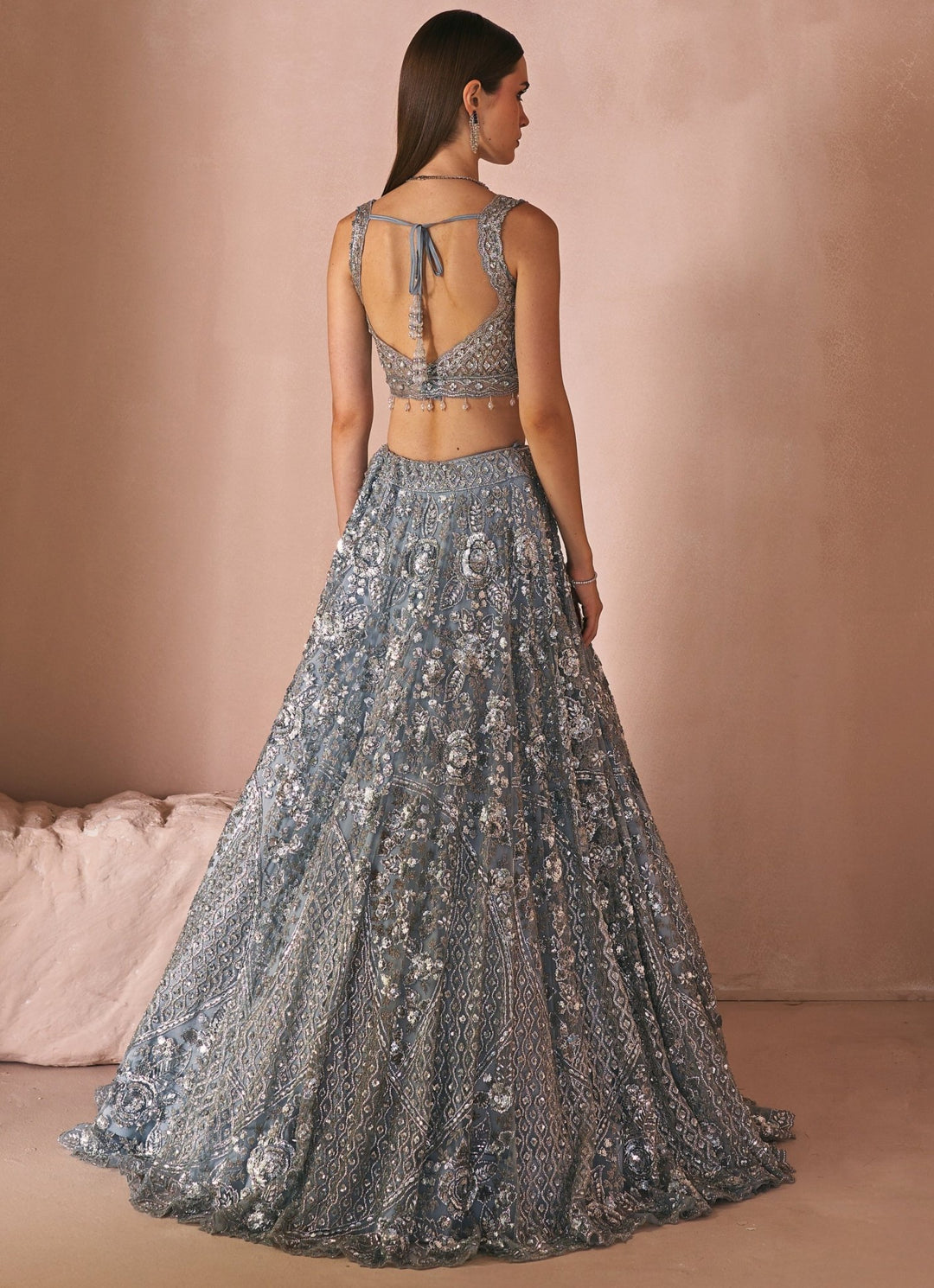 Ice Grey Crystal Embroidered Lehenga Set Angad Singh - Fabilicious Fashion