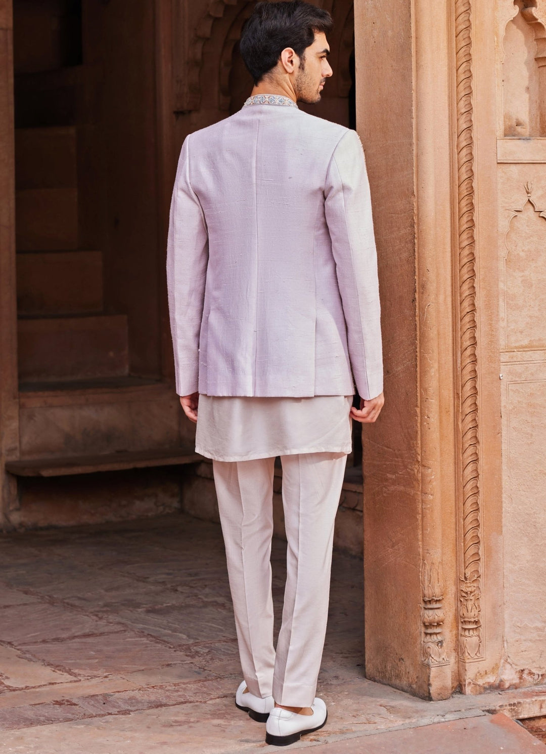 Ice Grey Embroidered Kurta Jacket Set Contrast By Parth - Fabilicious Fashion