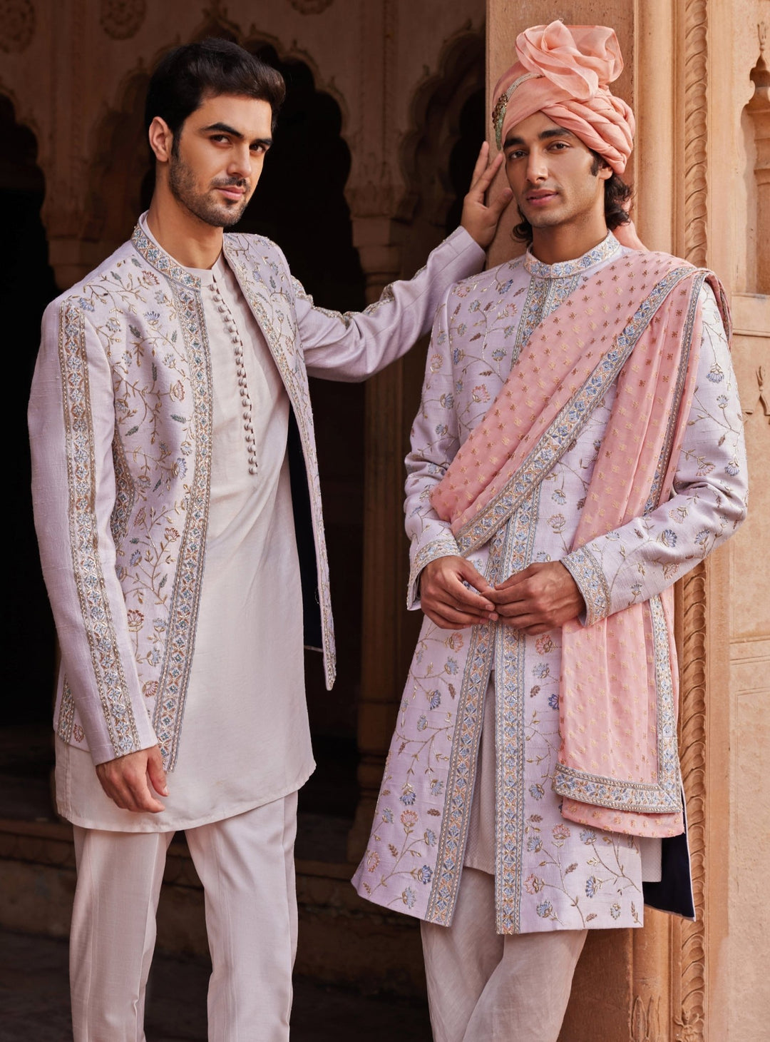 Ice Grey Embroidered Kurta Jacket Set Contrast By Parth - Fabilicious Fashion