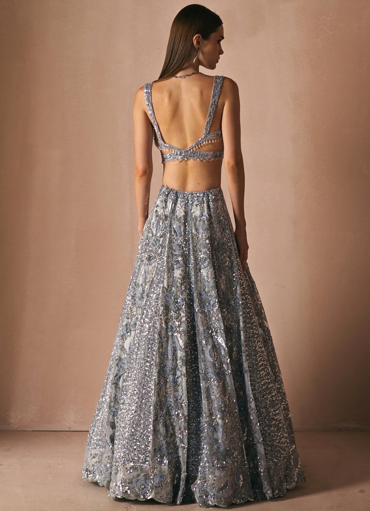 Ice Grey Sequin Embroidered Lehenga set Angad Singh - Fabilicious Fashion