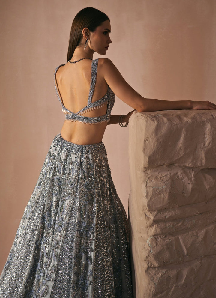 Ice Grey Sequin Embroidered Lehenga set Angad Singh - Fabilicious Fashion