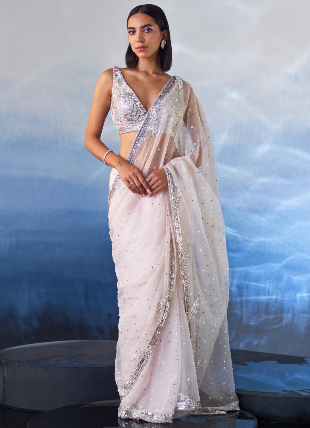 Ice Pink Embellished Organza Saree Angad Singh - Fabilicious Fashion