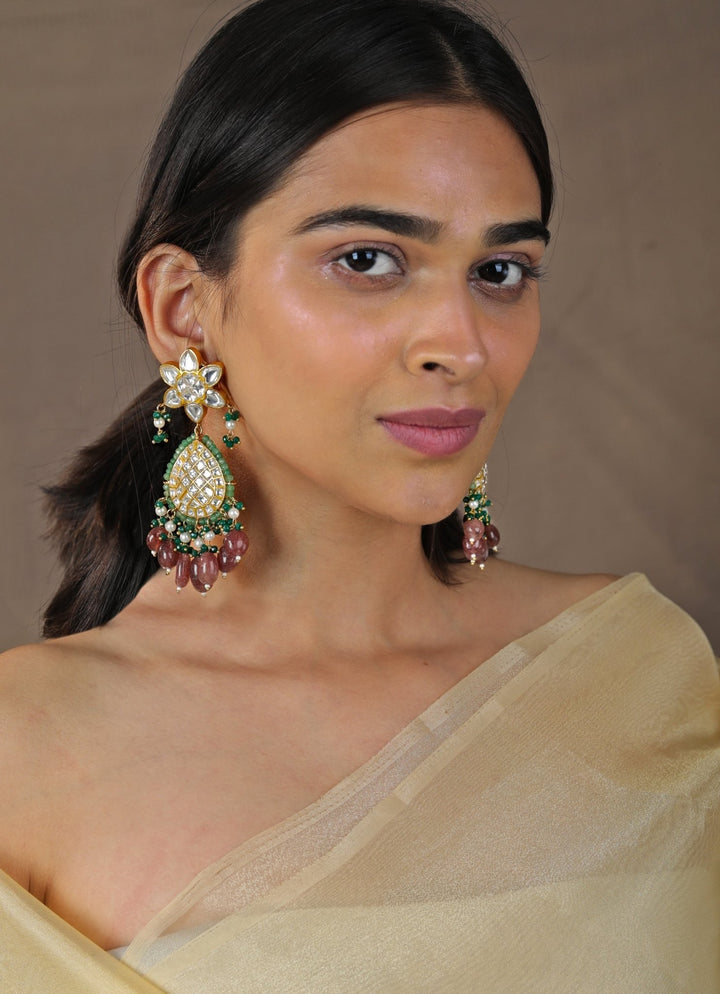 Indian Pink and Emerald Stone Bridal Necklace set Riana by Shikha Jindal - Fabilicious Fashion