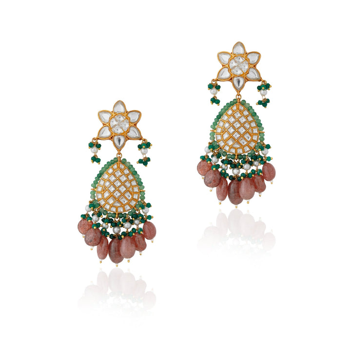 Indian Pink and Emerald Stone Bridal Necklace set Riana by Shikha Jindal - Fabilicious Fashion