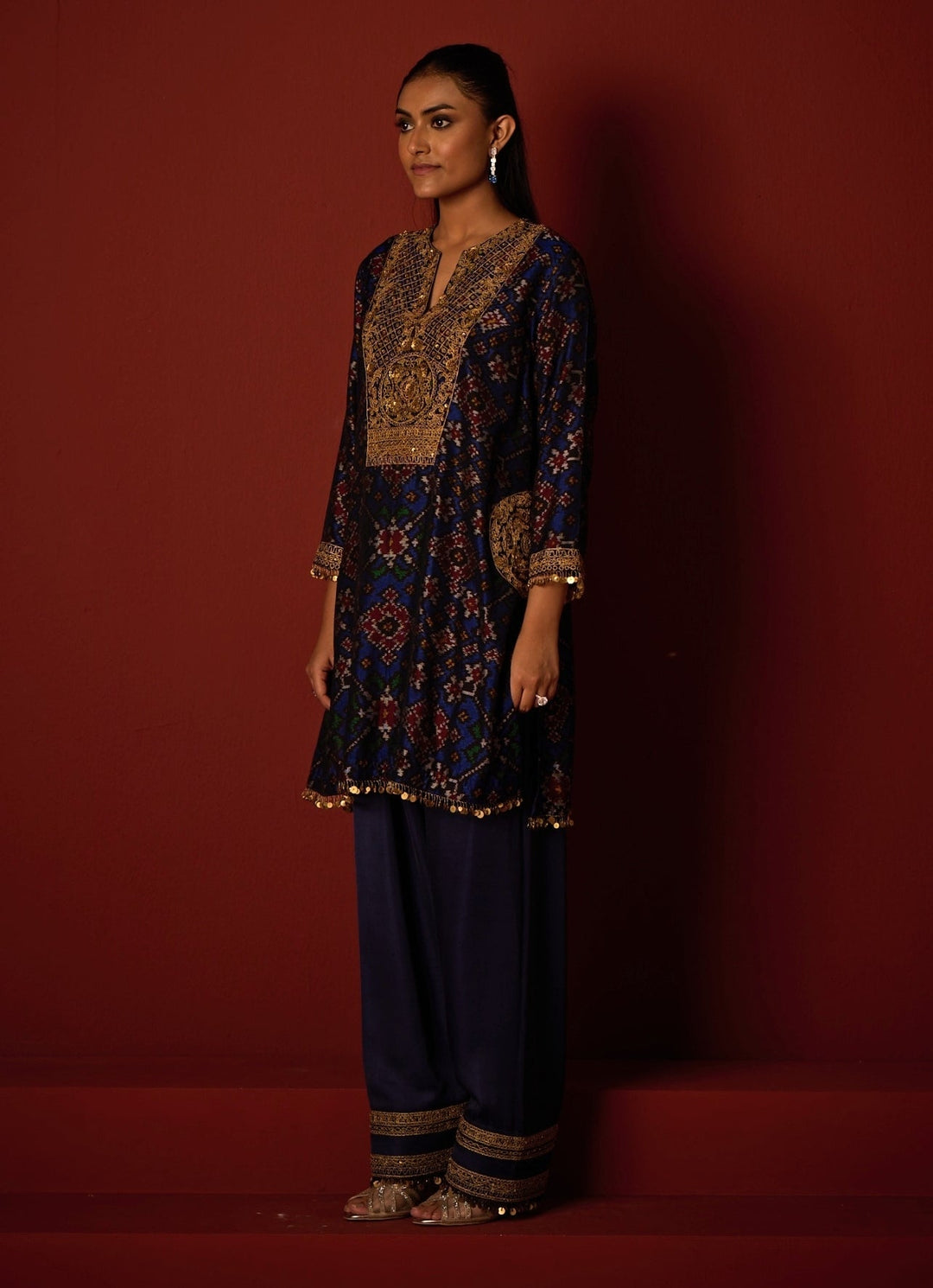 Indigo Blue Patola Silk Kurta Salwar Set Twenty Nine - Fabilicious Fashion