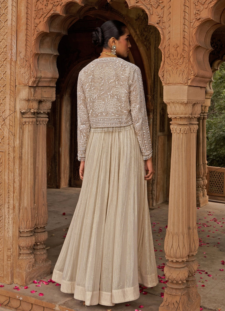 Ivory Anarkali With Floral Sequin Embroidered Cape Nidhika Shekhar - Fabilicious Fashion