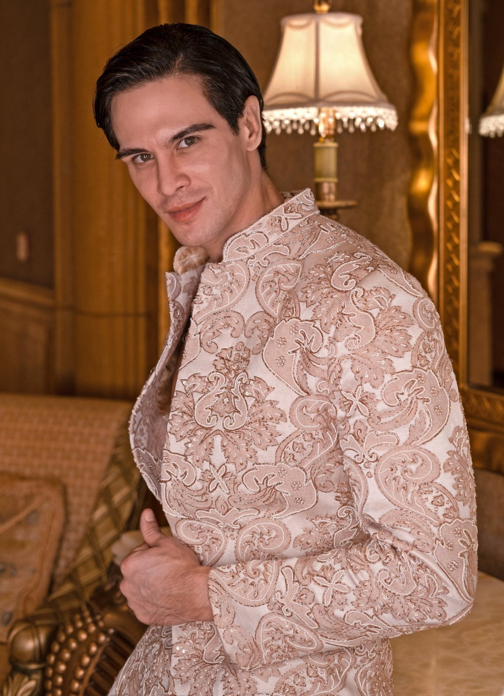 Ivory And Beige Embroidered Sherwani Set Jigar and Nikita - Fabilicious Fashion