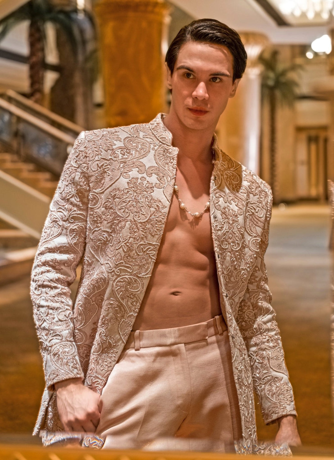 Ivory And Beige Embroidered Sherwani Set Jigar and Nikita - Fabilicious Fashion