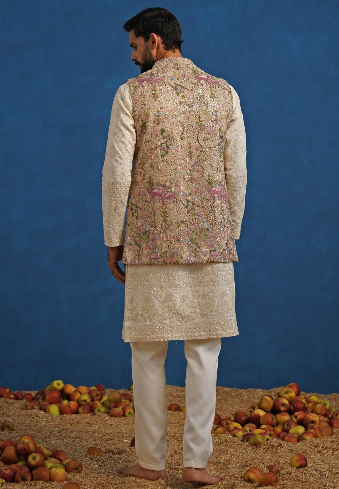 Ivory and Beige Georgette Kurta Jacket Set Kalpraag - Fabilicious Fashion