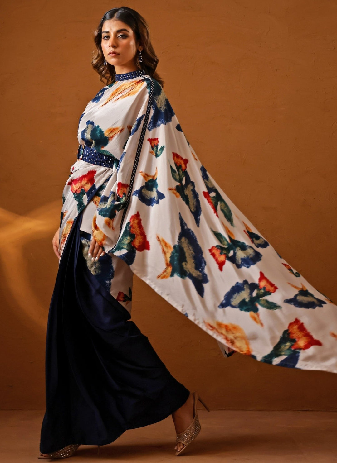 Studio Surbhi Ivory And Blue Crepe Pre-Draped SareeFabilicious Fashion