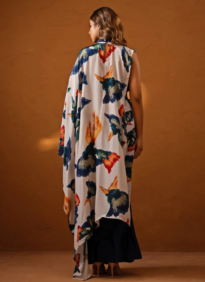Studio Surbhi Ivory And Blue Crepe Pre-Draped SareeFabilicious Fashion