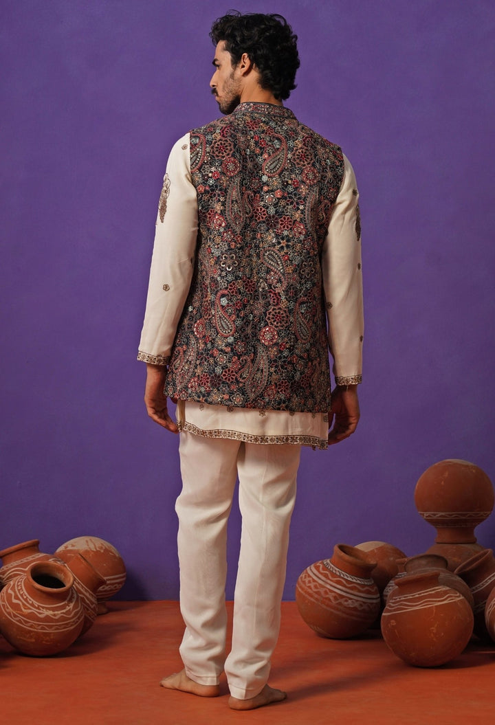 Ivory and Blue Georgette Short Kurta Jacket Set Kalpraag - Fabilicious Fashion